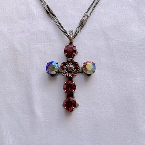 Mariana Cross Necklace with Red & Gold Crystals